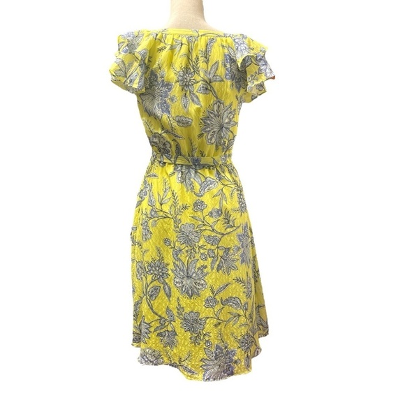 LOFT Trellis Yellow Floral Garden‎ Ruffle Midi Dress Women's XSP - Picture 3 of 13